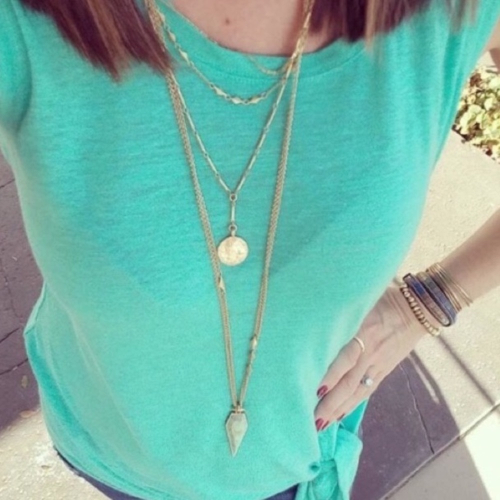 Stella & Dot | GOLD + Aqua Blue 3-in-1 Versatile Winona Layer Necklace - Picture 4 of 9